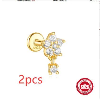 S925 sterling silver geometric moon and star earrings with cubic zirconia stones in a gold tone finish.