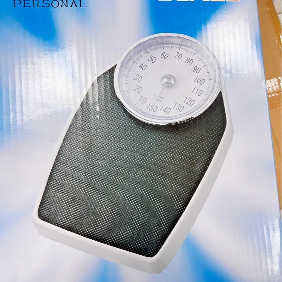 Black mechanical body weight scale with large dial pointer on 47x35cm platform