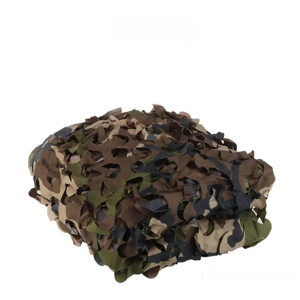 Green camouflage net cover set showing different patterns for desert, woodland, and snow environments.