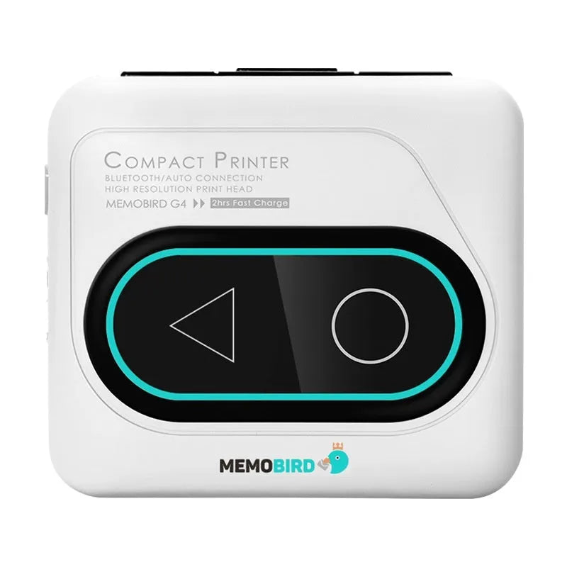 Bluetooth mini thermal printer in avocado green, pink, yellow duck, or white colours showing 87mm compact size