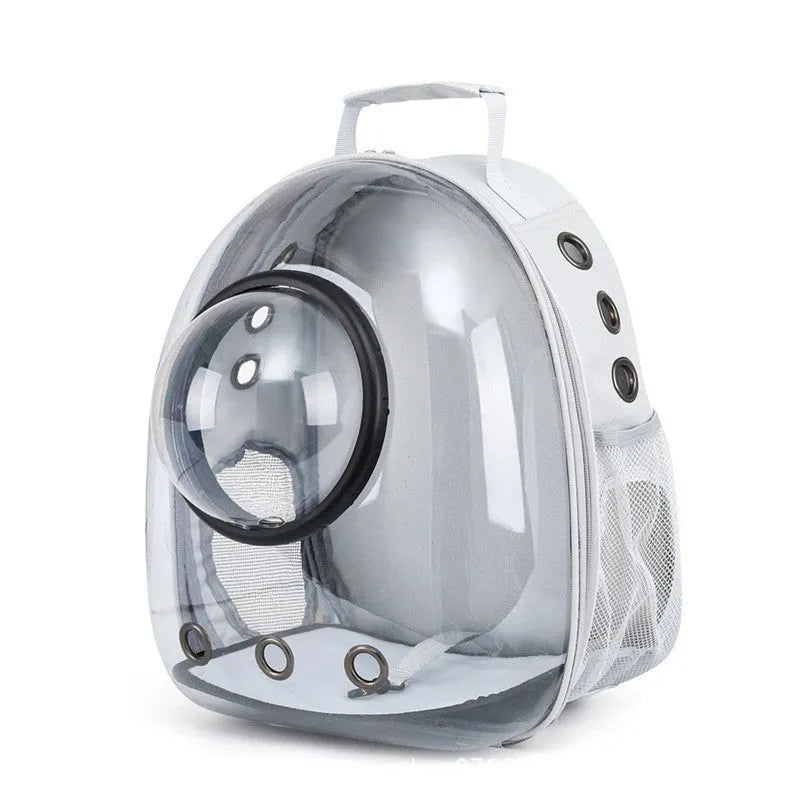 Grey PC hard-sided pet carrier bag with side-opening door, medium size for cats.