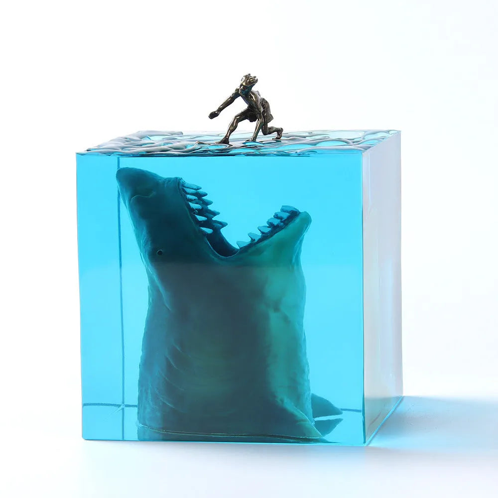 Shark surfer resin night light ornament with crystal glue finish in 5cm or 8cm size