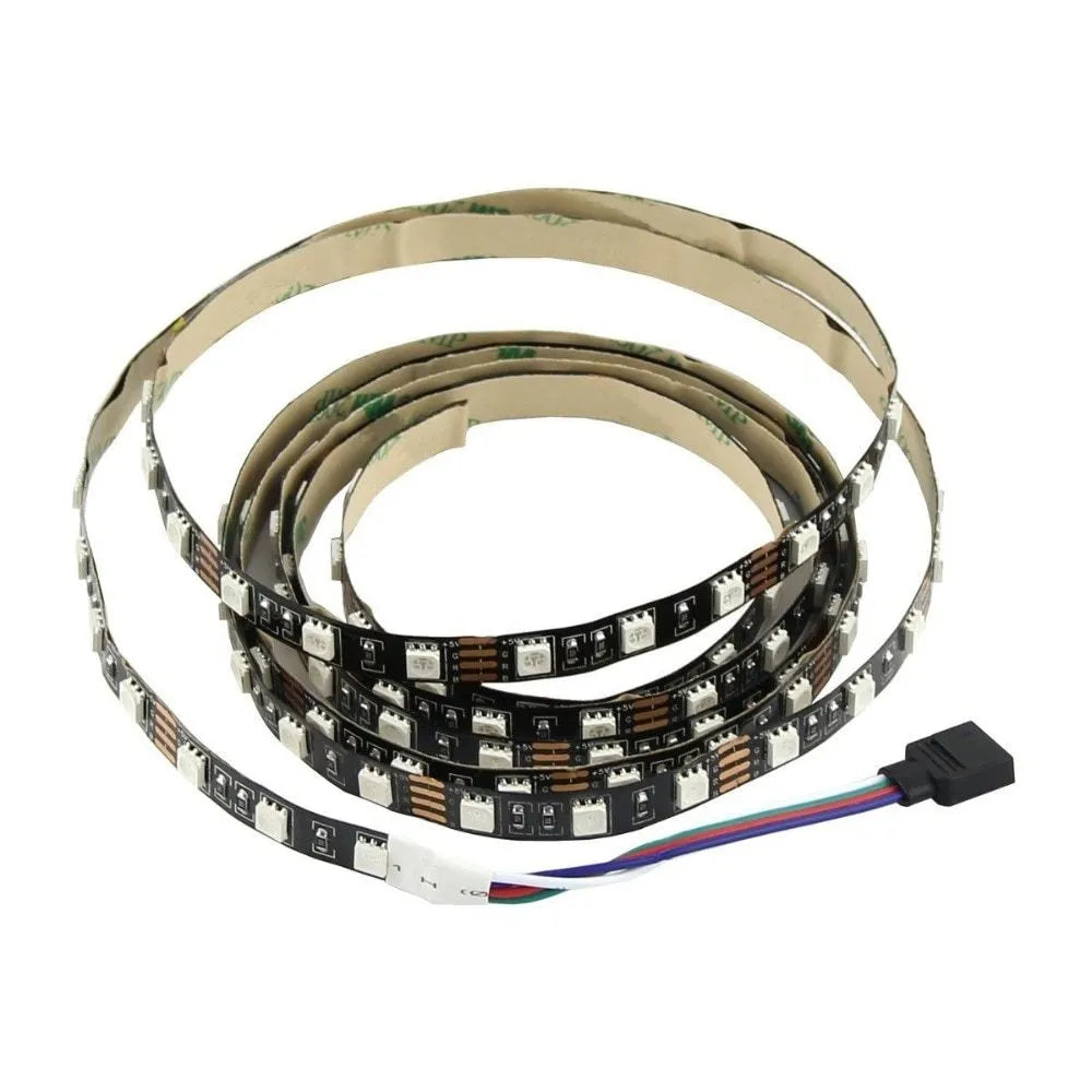 1-metre long flexible USB LED light strip showing multiple SMD5050 LEDs, with a connected 50cm USB cable.