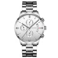 Men's stainless steel quartz watch with 43mm round dial and butterfly buckle in black and silver
