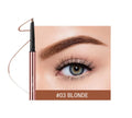 Slender eyebrow make-up pencil in a colour box, shown in six colour options including blonde and auburn.