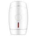 White home laser hair removal device with display, shown with its power adapter and international plug heads.