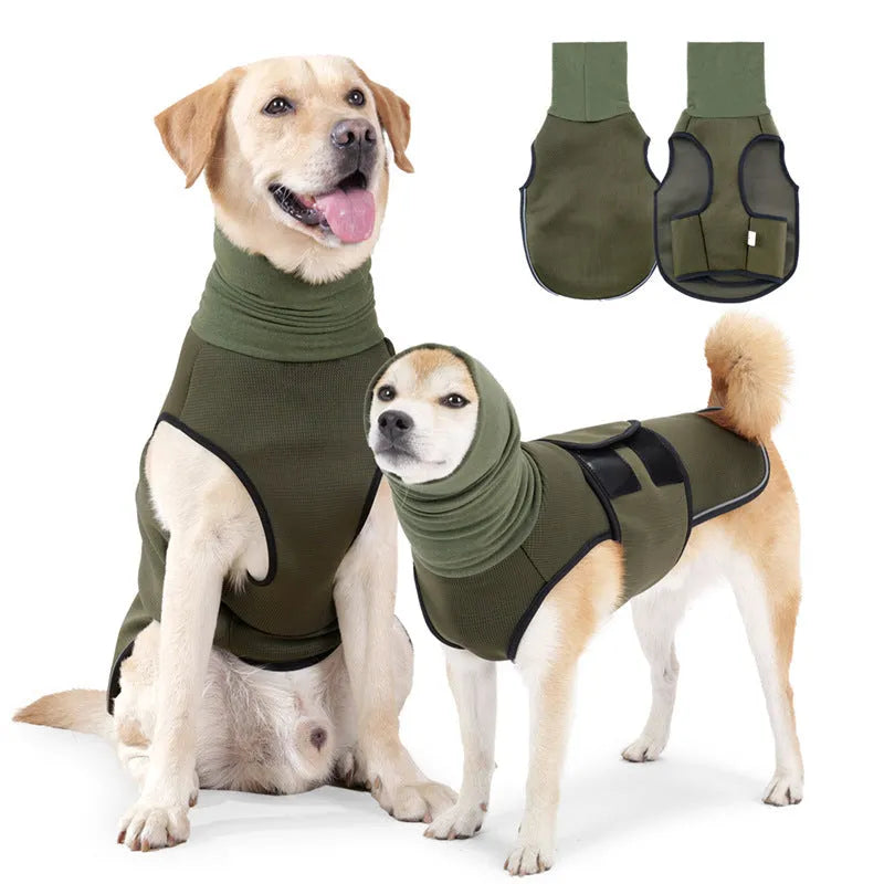 Army Green dog anxiety jacket with adjustable straps for customised pressure relief