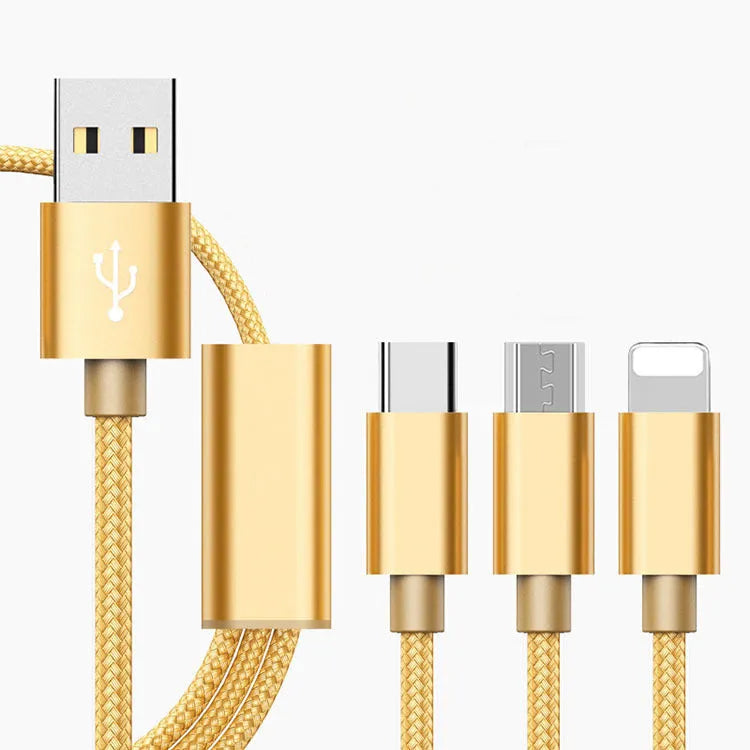 Three-in-one mobile phone charging cable with Micro USB interface in multiple colour options