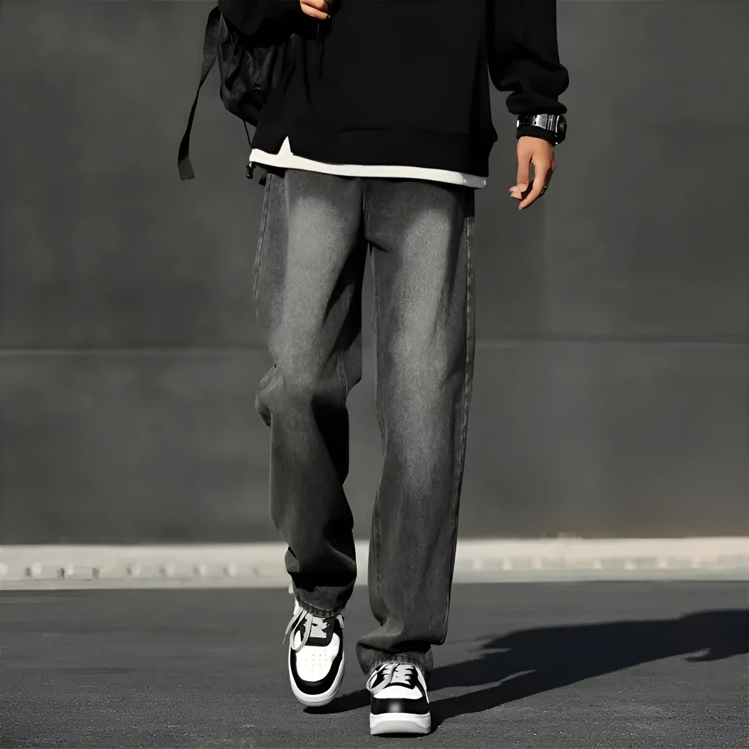 Men's winter jeans with wool lining standard gray colour polyester blend leisure trousers
