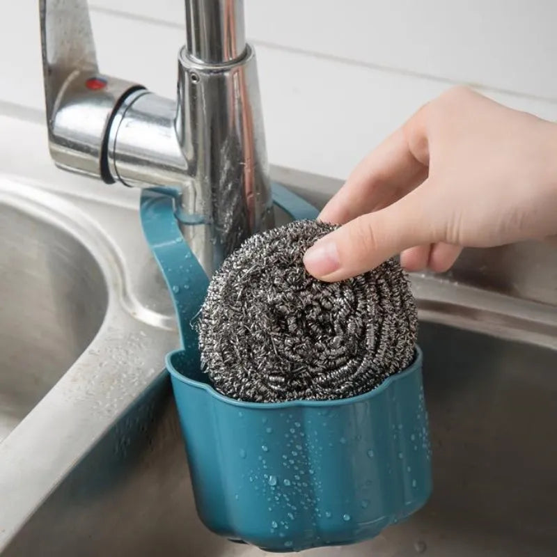 Nordic style plastic sink drain basket in dark blue measuring 20cm long