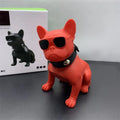 Mini bulldog-shaped Bluetooth speaker in black, red, and white colour options.