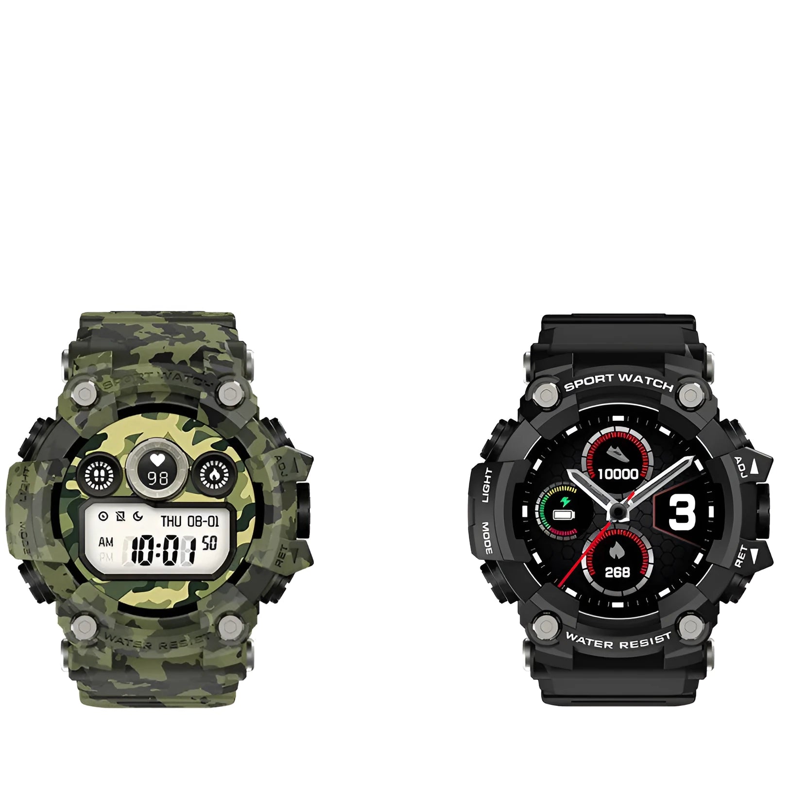 Black T6 tactical rugged smart watch with 1.3 inch screen on an anti-sweat double-clasp wrist strap.