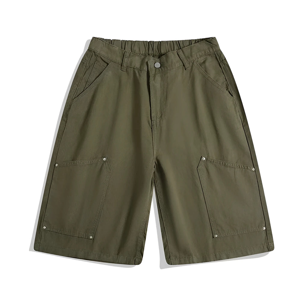 Casual wide-leg cropped shorts in apricot colour with mid waist and micro-elastic fabric.