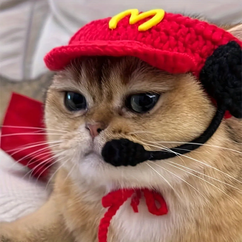 Handmade cat chef hat with cotton knitted sweater pet costume for small to medium dogs and cats