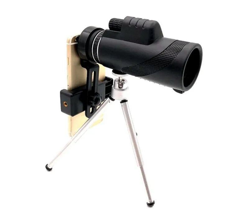 Black HD monocular telescope with 40x magnification and 60mm objective lens for smartphone photography