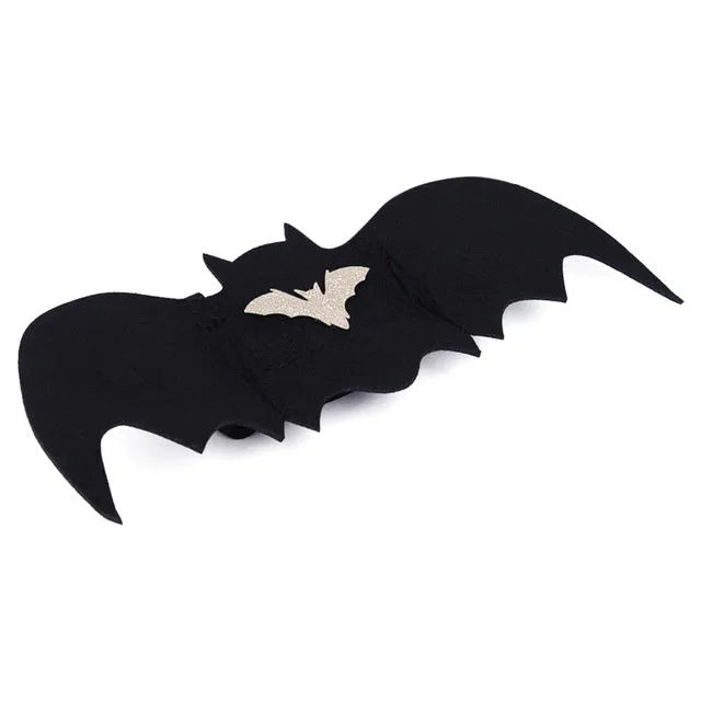 Black bat wing pet costume on dog, polyester felt fabric, Halloween outfit with wing shape