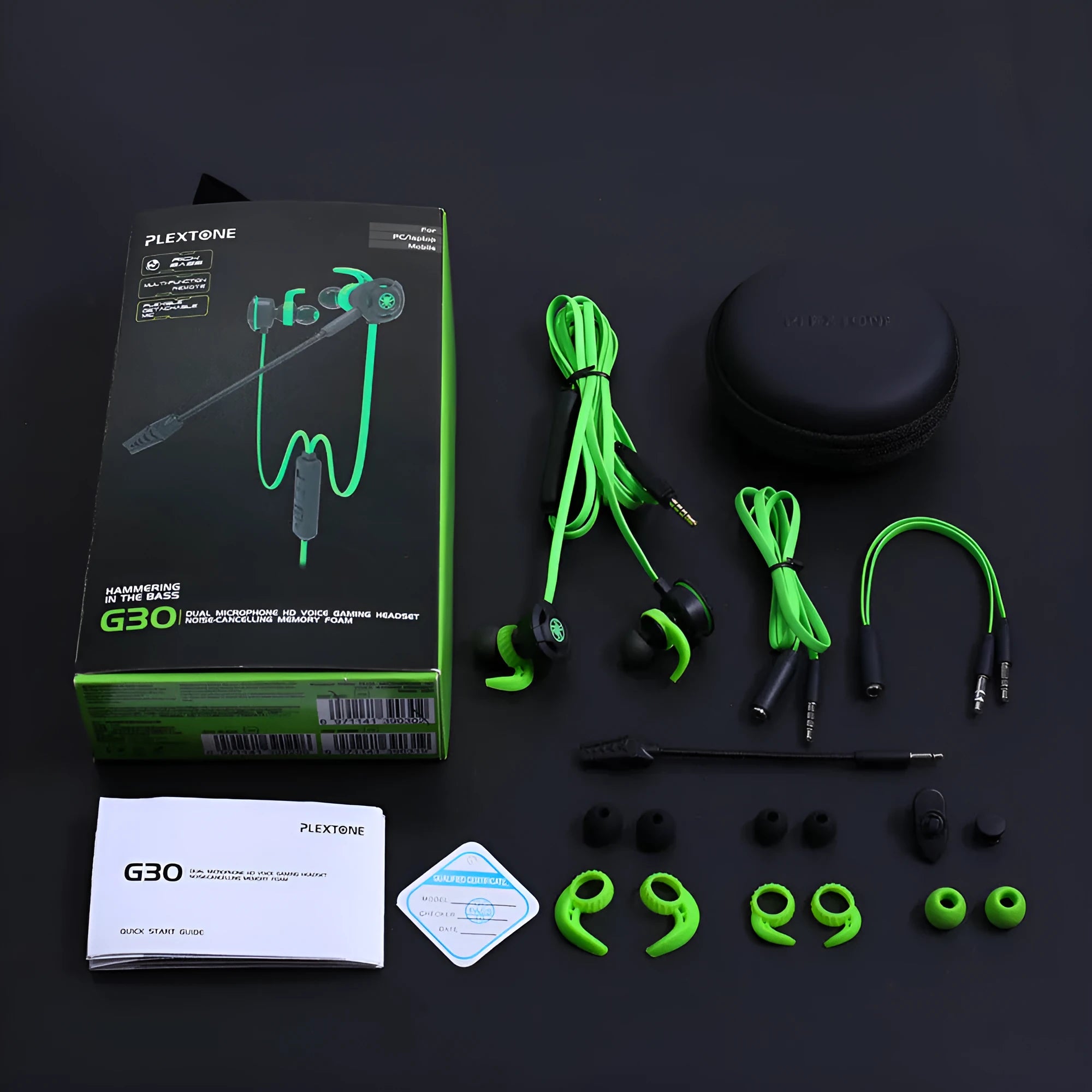 Shuangmai wired in-ear computer gaming headset with 1.5 cm cable in black, green, and red colour options