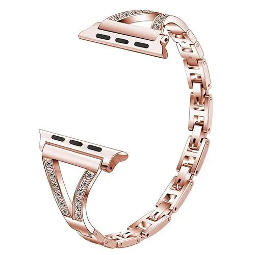 Stainless steel smartwatch strap with diamond studs in rose gold colour