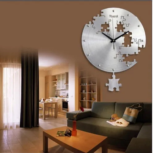 16 inch circular silent wall clock aluminium alloy black modern design living room decor