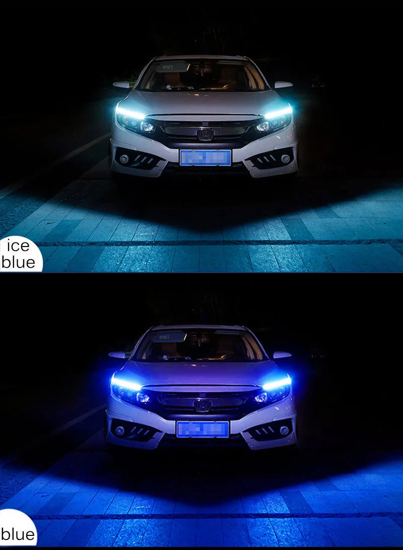 Car LED turn signal strip light with flowing animation pattern in silicone waterproof housing