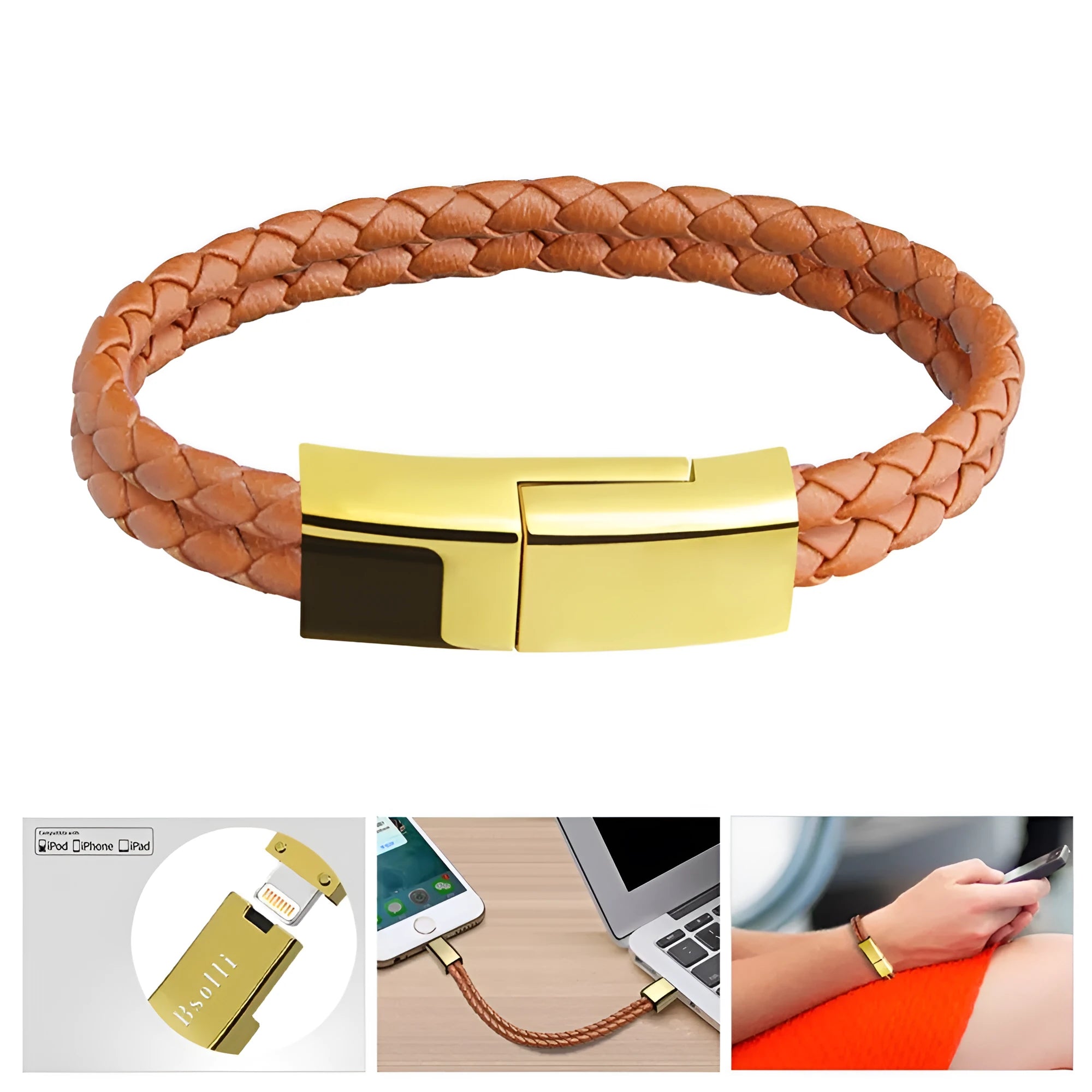 Bracelet cable with brown double line and gift box for charging data sync Android iPhone TypeC