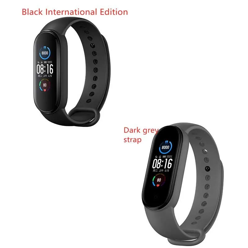 Mijia Mi Band 5 fitness tracker with black TPU wristband and 1.1 inch colour screen