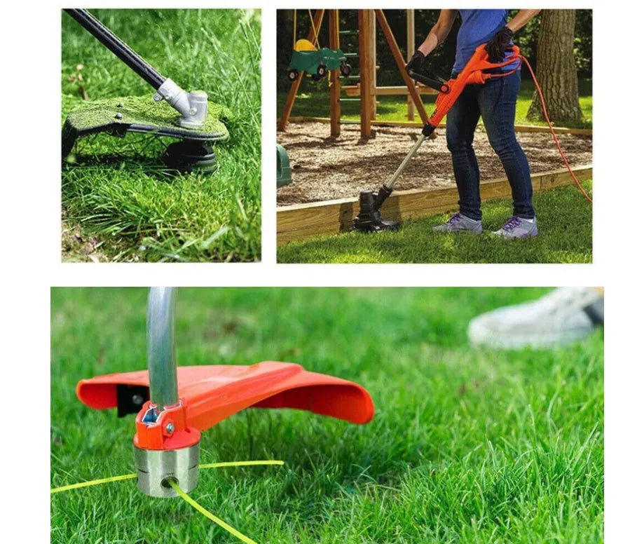 Luzhu aluminium lawn mower grass head kit with four light yellow trimmer lines and a wrench.