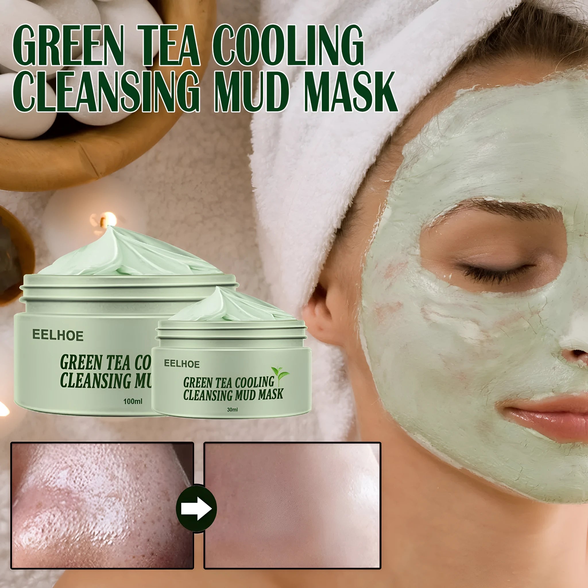 Green tea cleansing firming ice skin cleansing mask in 100ml tube on white background