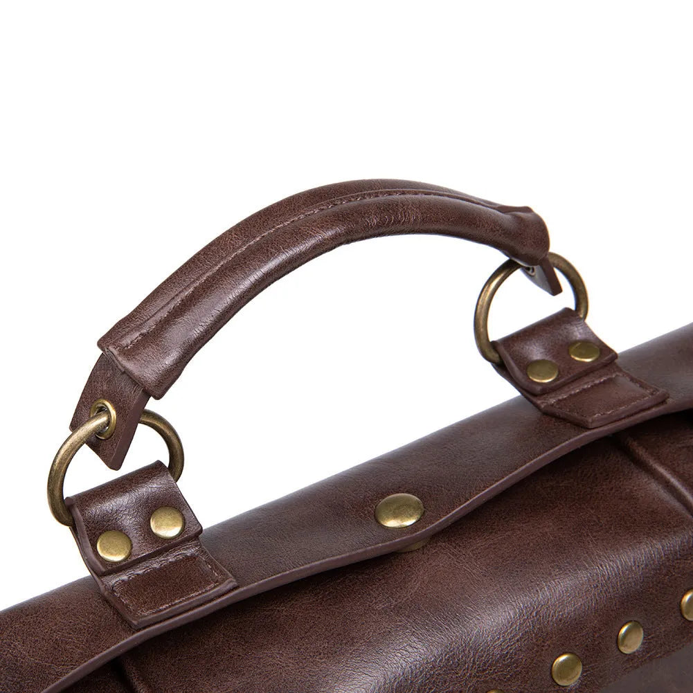 Bronze steampunk industrial retro shoulder bag with square pillow bag design and metal hardware