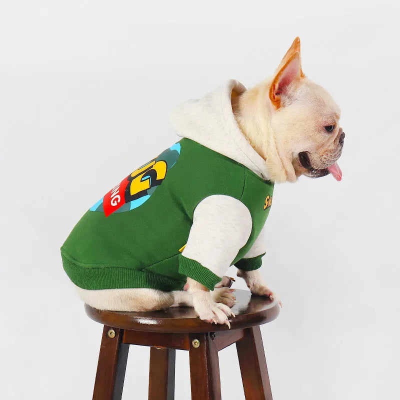 Green cotton dog coat for autumn and winter shown in a larger size.