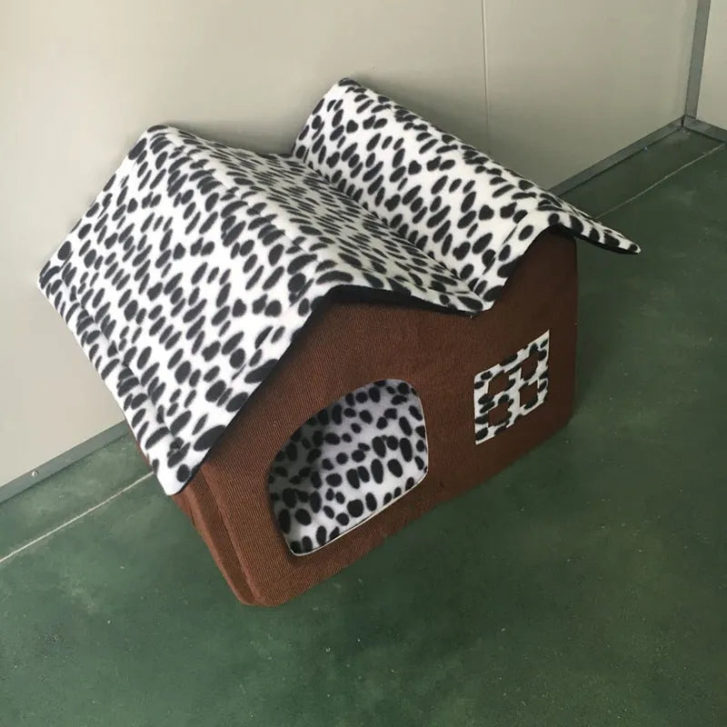 Coffee colour cloth winter pet kennel double roof dog house 55x40x42cm