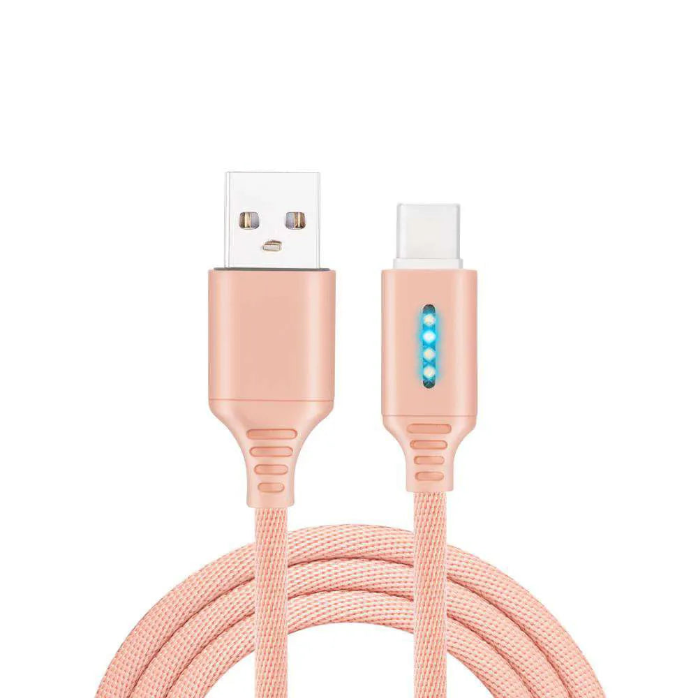 Fabric weave USB fast charging cable in black, 1 metre length for Android iPhone Type-C devices
