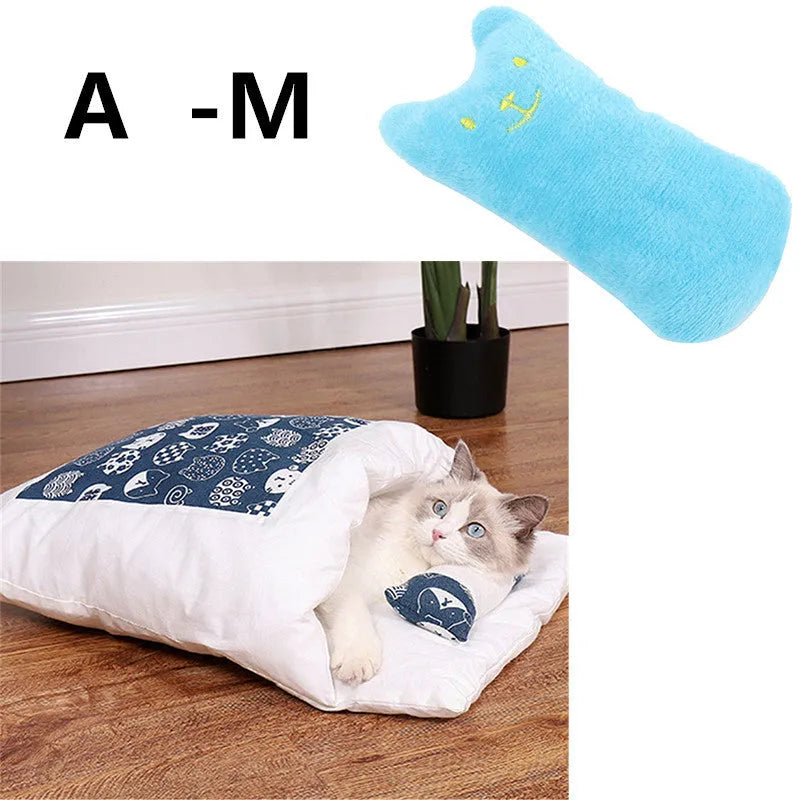 Warm semi-enclosed cat bed with removable washable quilt, cloth cave design for small to large cats