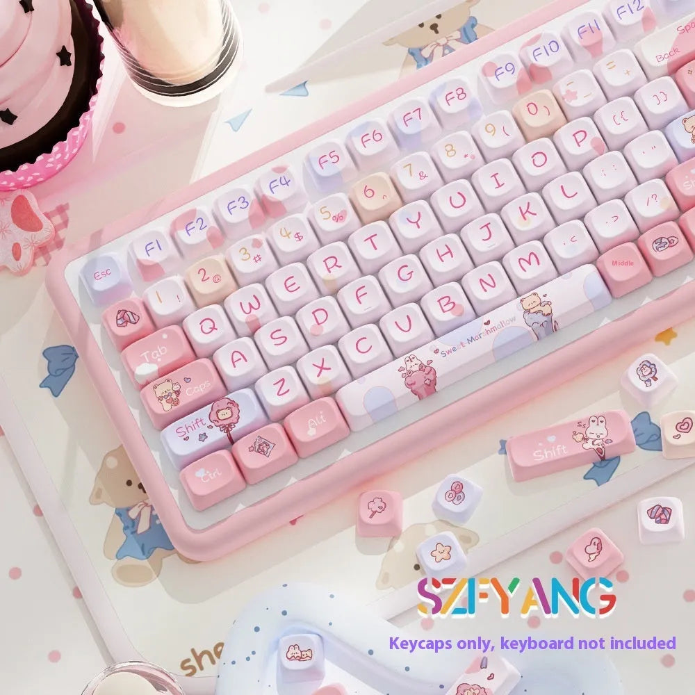 Sweet Cotton Candy colour PBT keycap set for mechanical keyboards showing 112-key and 120-key options