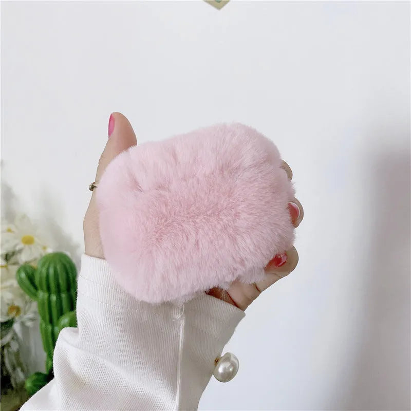 Pink plush flip-over earphone protector for Apple AirPods Generation 3 and Pro with simple cartoon style
