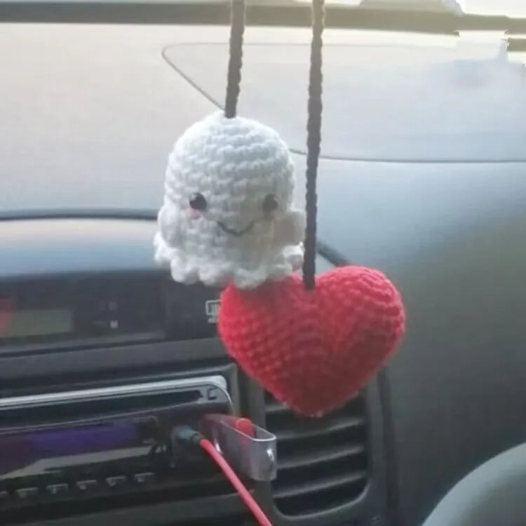 Hand-woven polyester car hanging ornament in cartoon design hanging from rear-view mirror