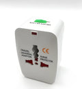 Universal travel plug converter adapter showing front and side view