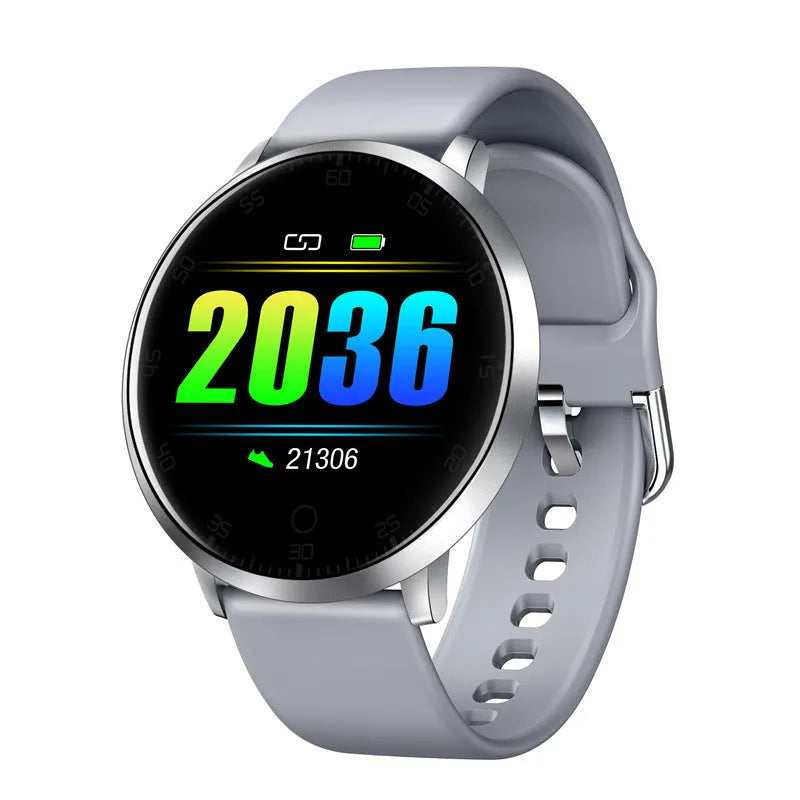 45mm smart health bracelet with zinc alloy body and silicone wrist strap showing touch screen interface
