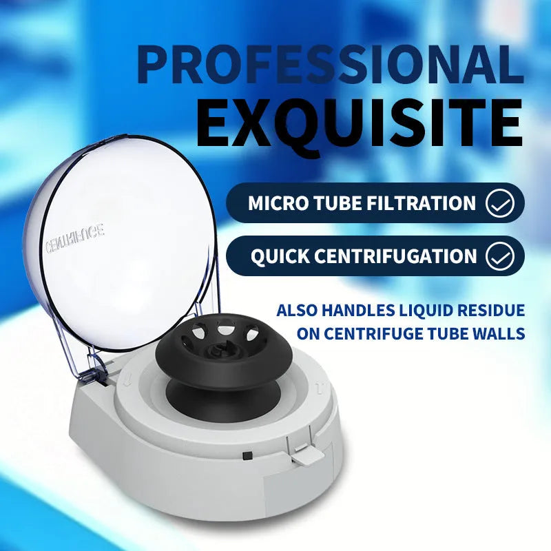 Mini laboratory centrifuge with 7000 RPM speed in compact 157x170x120mm dimensions