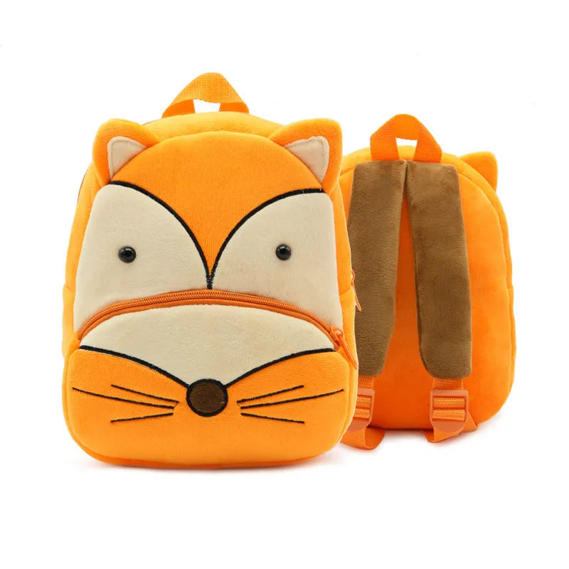 Children's plush animal backpack in various designs including elephant, bee, flamingo and unicorn styles