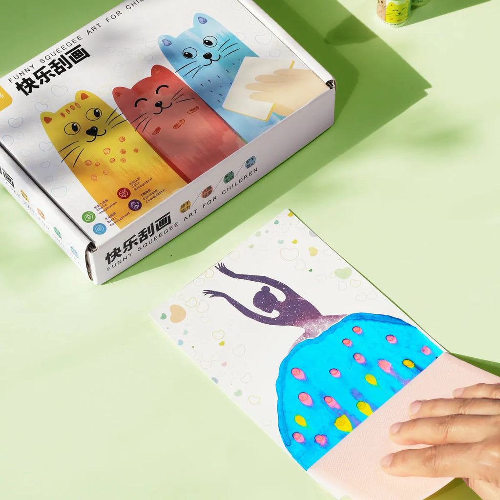 Children's Happy Scratch Painting Kit with 22 double-sided cards and scraper in colour box