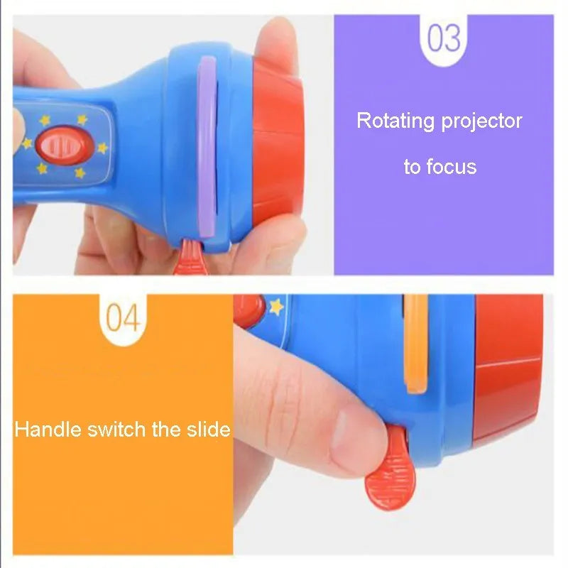SmartKids children's story projector torch with four fairy tale discs projecting images onto a wall