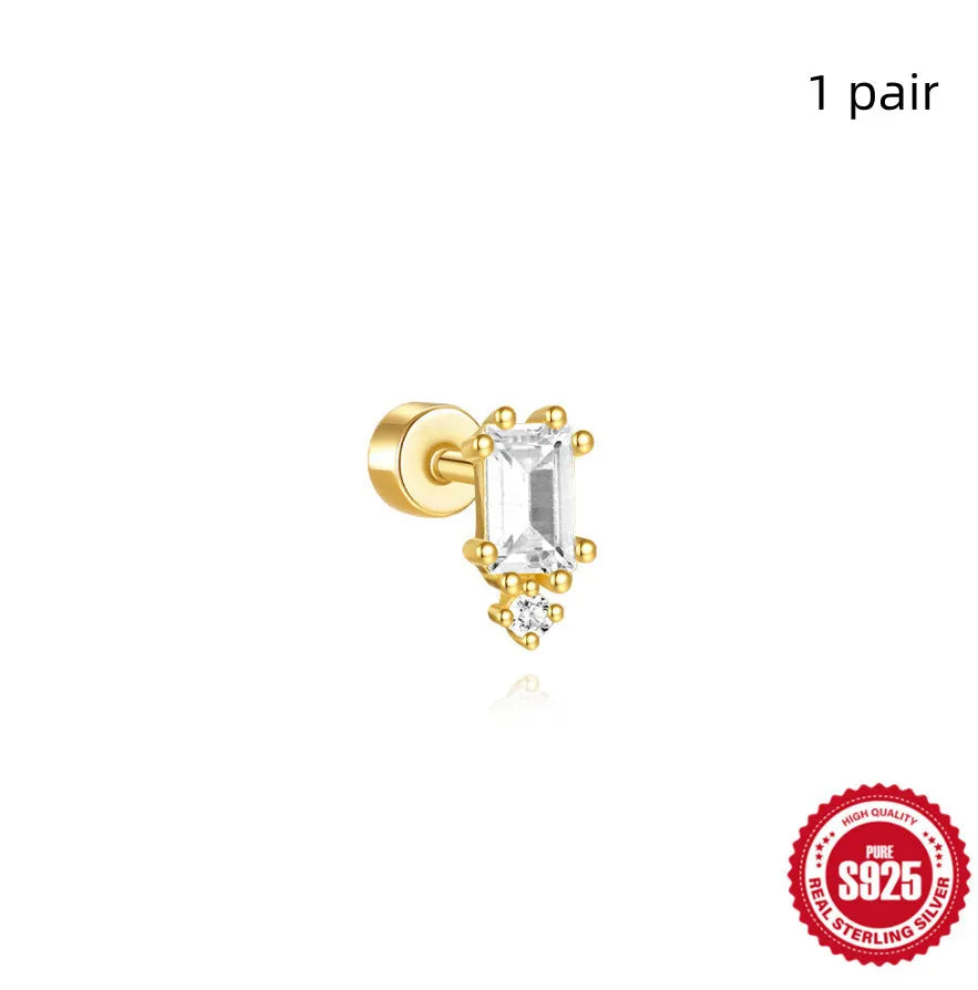 S925 sterling silver flat column threaded ear bone studs with butterfly clasp in a gold electroplated finish.