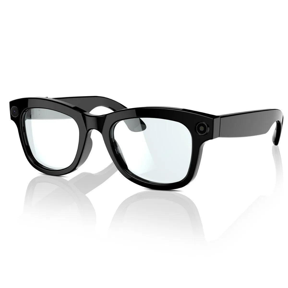M01 black and transparent lens AI translation smart glasses with a built-in HD camera on a PC ABS frame.
