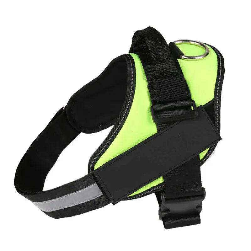 Reflective adjustable no-pull dog harness with chest strap and handle on a dog
