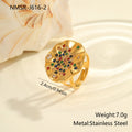 Geometric adjustable titanium steel ring with crystal inlay and open mouth design