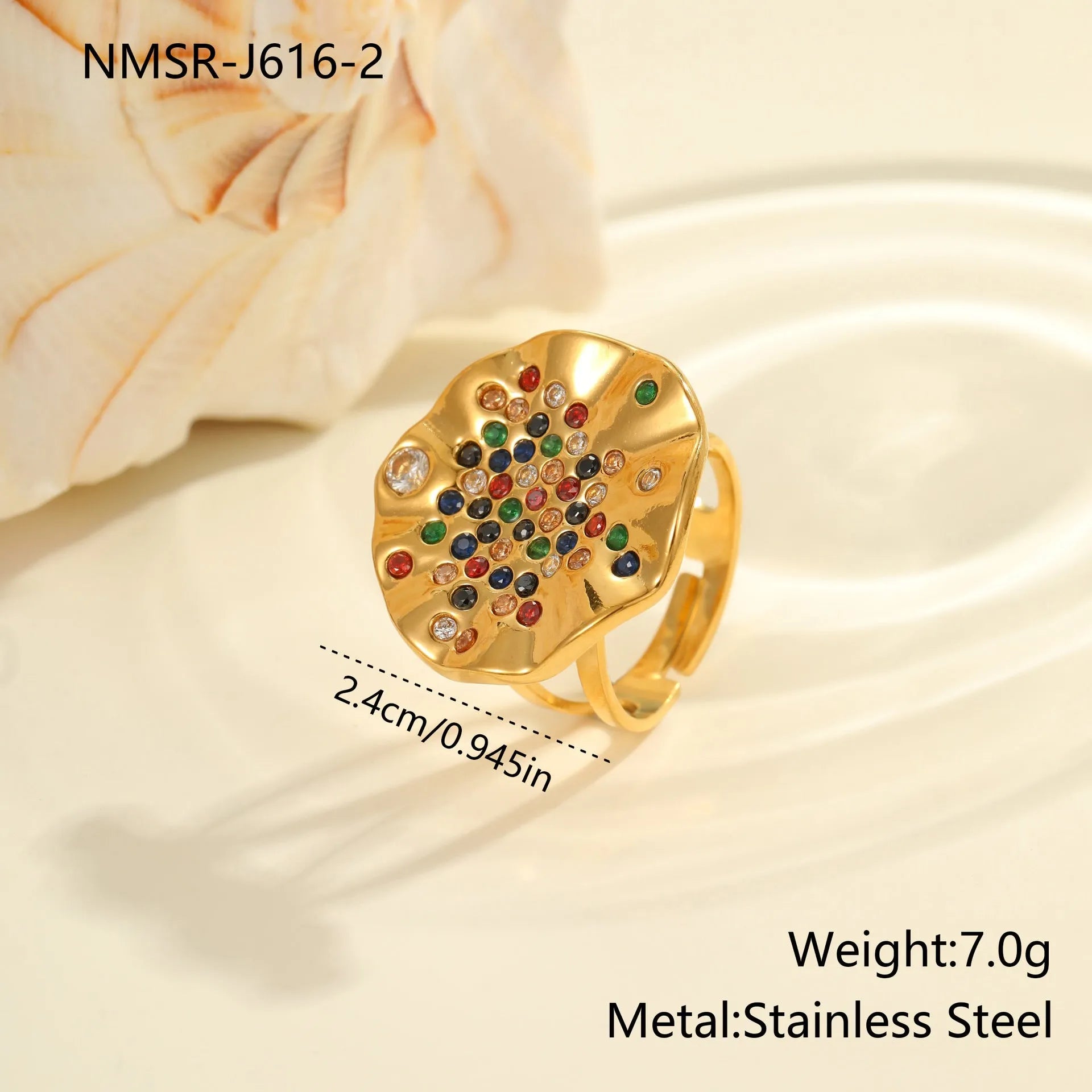 Geometric adjustable titanium steel ring with crystal inlay and open mouth design