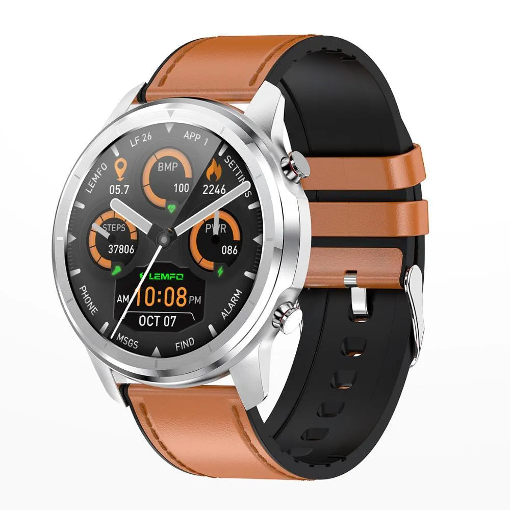LEMFO LF26 smart bracelet with 1.3-inch screen shown in black and silver colour options.