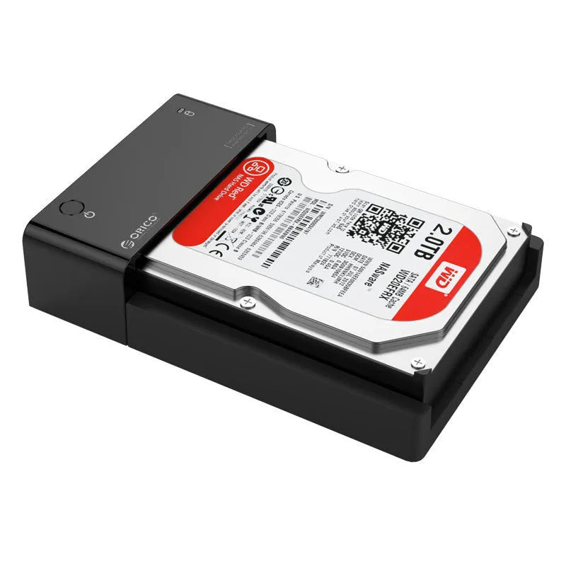 Black plastic hard disk enclosure for 2535-inch SATA drives with data cable
