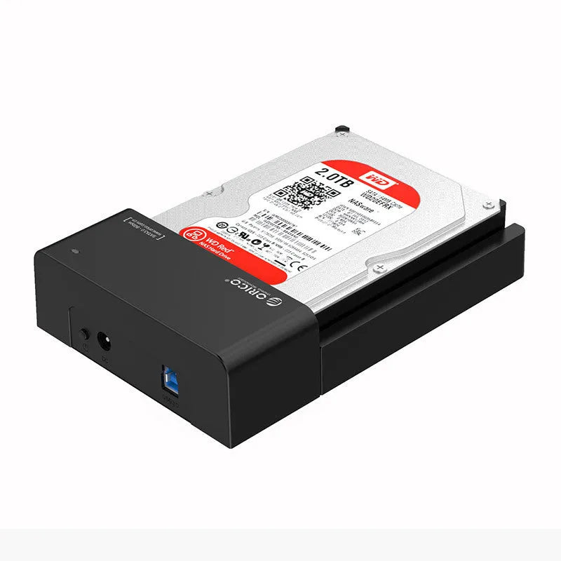 Black plastic hard disk enclosure for 2535-inch SATA drives with data cable